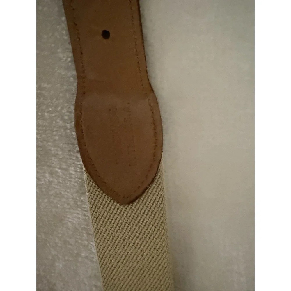 Jos A Bank Belt Mens 38 Beige W/ Black Stripe Leather Canvas Casual Belt